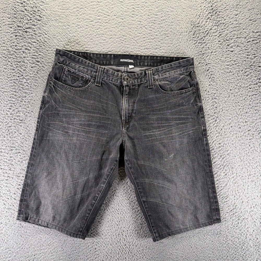 Guess Sunsations Shorts Mens 38 Gray Cotton Denim Bermuda Faded Workwear Travel